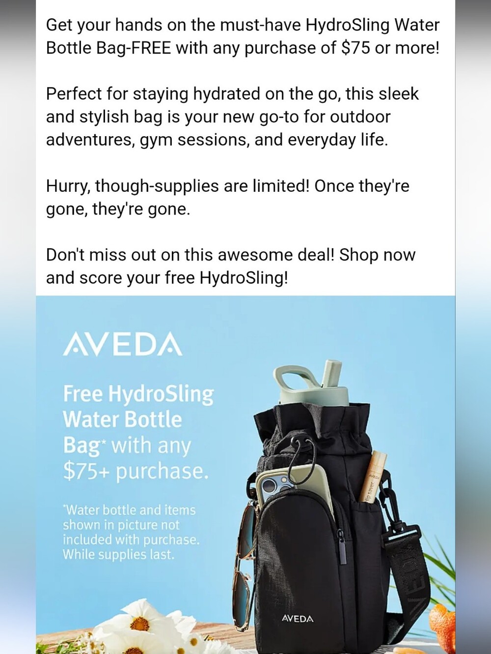 AVEDA Black HydroSling Water Bottle Crossbody Bag